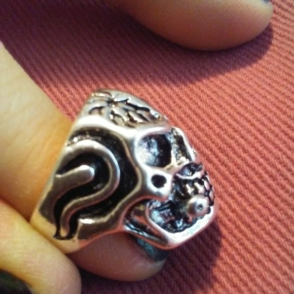 Skull Ring Heavy Metal Silver Big Cigar Smoking Unisex Biker Goth Rock Punk Sz 8 - Picture 7 of 8